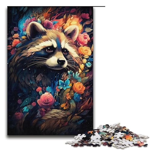 Puzzle für Erwachsene mit 1000 Teilen farbenfrohe Psychedelia des Sternenhimmels Waschbär lustiges Familienpuzzle mit passendem Poster und Quizblatt 1000 Teile (38 x 26 cm) von mowenbingpeng