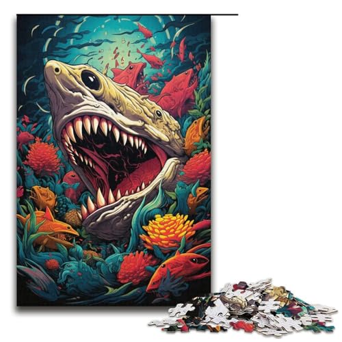 Puzzle für Erwachsene mit 1000 Teilen: Tiefsee Bunte psychedelische Monster lustiges Familienpuzzle mit passendem Poster und Quizblatt 1000 Teile (38 x 26 cm) von mowenbingpeng