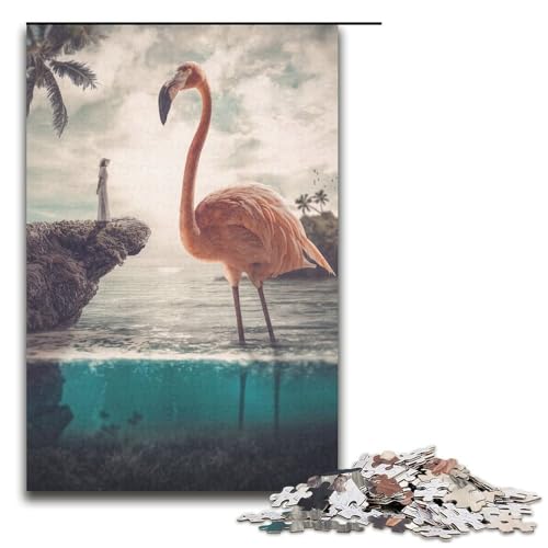 Puzzle für Erwachsene neugieriger Flamingo 1000 Teile Papierpuzzle für Kinder ab 12 Jahren anspruchsvolles Spiel 1000 Teile (38 x 26 cm) von mowenbingpeng