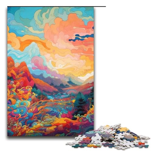 Puzzle für Erwachsene psychedelisch 1000 Teile Holzpuzzle für Kinder ab 12 Jahren Heimdekoration 1000 Teile (75 x 50 cm) von mowenbingpeng