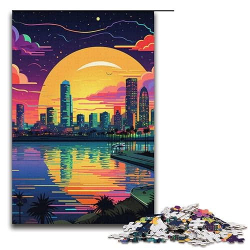 Puzzle für Erwachsene psychedelisches Stadtbild 1000 Teile Papierpuzzle für Erwachsene und Kinder ab 12 Jahren Lernspielzeug 1000 Teile (38 x 26 cm) von mowenbingpeng