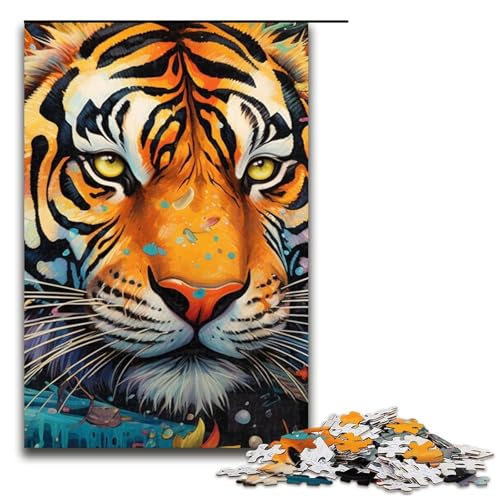 Puzzle für Erwachsene psychedelisches Tier-Tiger-Puzzle 1000 Teile Holzpuzzle für Kinder ab 12 Jahren anspruchsvolles Spiel 1000 Teile (75 x 50 cm) von mowenbingpeng