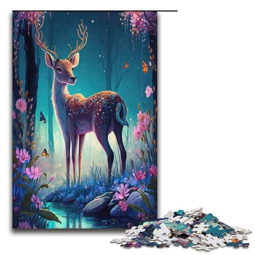 Puzzle für Erwachsene süße Hirschblume 1000 Teile Papierpuzzle für Erwachsene und Kinder ab 12 Jahren Lernspielzeug 1000 Teile (38 x 26 cm) von mowenbingpeng