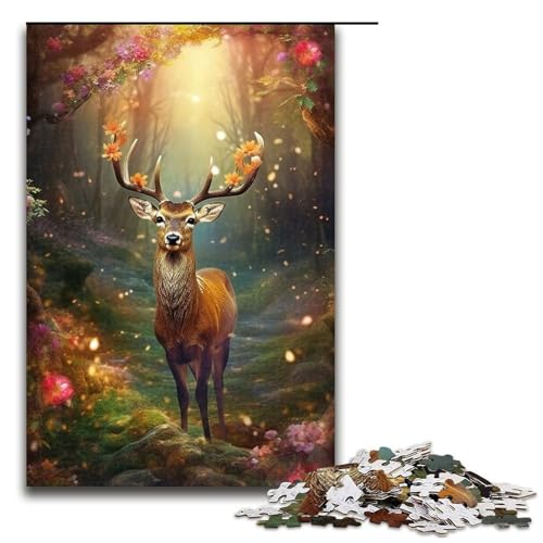 Puzzle für Erwachsene süße Hirschblume 1000-teiliges Holzpuzzle für Familienspiele 1000 Teile (75 x 50 cm) von mowenbingpeng