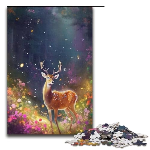 Puzzle für Erwachsene süße Hirschblume 1000-teiliges Papierpuzzle für Kinder ab 12 Jahren Lernspielzeug 1000 Teile (38 x 26 cm) von mowenbingpeng