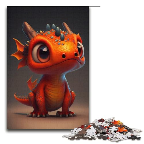 Puzzle für Erwachsene süßer orangefarbener Drache 1000-teiliges Papierpuzzle für Kinder ab 12 Jahren Lernspielzeug 1000 Teile (38 x 26 cm) von mowenbingpeng