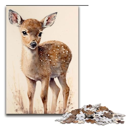 Puzzle für Erwachsene süßes Hirsch-Kitz-Mal-Puzzle 1000 Teile Holzpuzzle für Kinder ab 12 Jahren anspruchsvolles Spiel 1000 Teile (75 x 50 cm) von mowenbingpeng