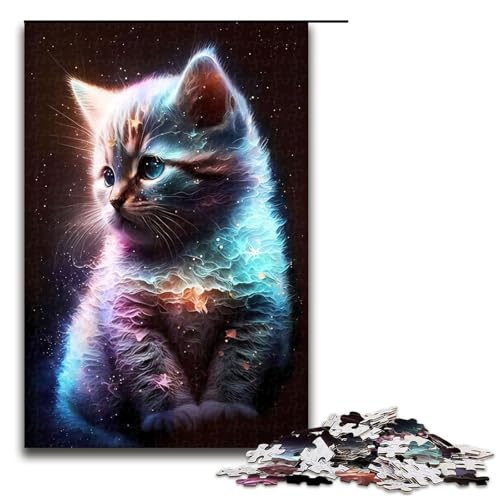Puzzle für Erwachsene süßes Nebelkätzchen 1000-teiliges Holzpuzzle für Erwachsene und Kinder ab 12 Jahren 1000 Teile (75 x 50 cm) von mowenbingpeng