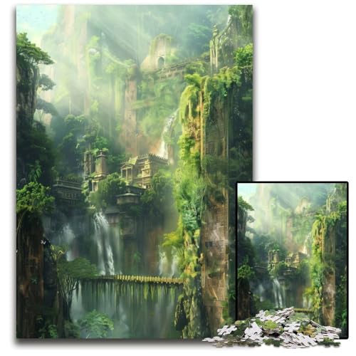 Puzzle mit 1000 Teilen Alter Dschungeltempel Holzpuzzle für Erwachsene Denkspiel für Jugendliche Familieninteraktion 1000 Teile (75 x 50 cm) von mowenbingpeng