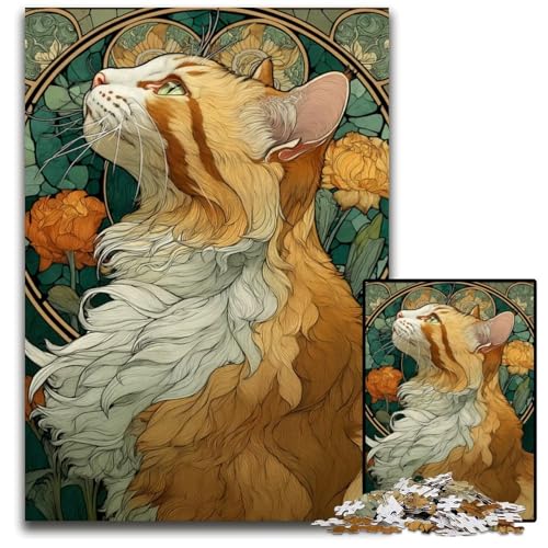 Puzzle mit 1000 Teilen ArtDecoKatzenporträt anspruchsvolle Puzzles für Teenager ideales Geburtstags 1000 Teile (75 x 50 cm) von mowenbingpeng
