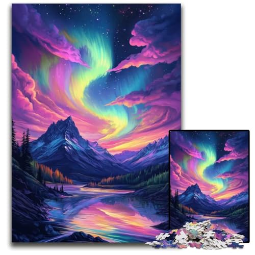 Puzzle mit 1000 Teilen Aurora Borealis Berglandschaft anspruchsvolle Puzzles für Teenager ideales Geburtstags 1000 Teile (75 x 50 cm) von mowenbingpeng