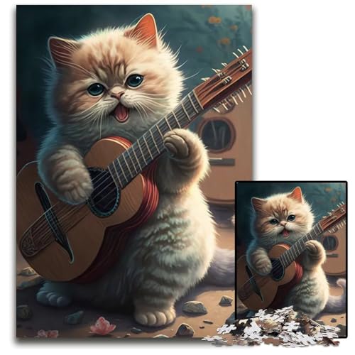 Puzzle mit 1000 Teilen Katze spielt Gitarre Anspruchsvolles Denkspiel entspannendes Spielzeug für Teenager 1000 Teile (38 x 26 cm) von mowenbingpeng