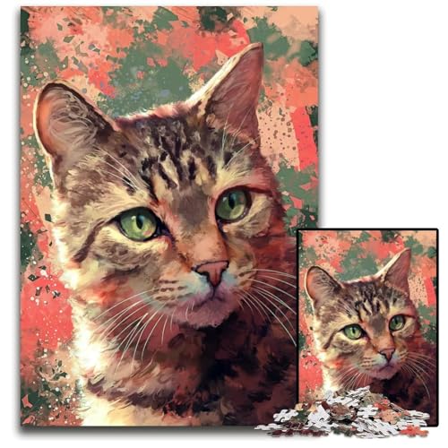 Puzzle mit 1000 Teilen Porträt Einer bemalten getigerten Katze Anspruchsvolles Denkspiel und entspannendes Spielzeug für Teenager 1000 Teile (38 x 26 cm) von mowenbingpeng