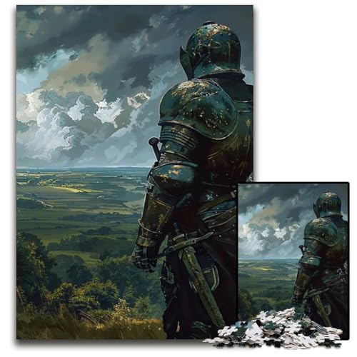 Puzzle mit 1000 Teilen für Erwachsene Ritter auf einem Hügel Holzpuzzle Denksportspiel für Teenager 1000 Teile (75 x 50 cm) von mowenbingpeng