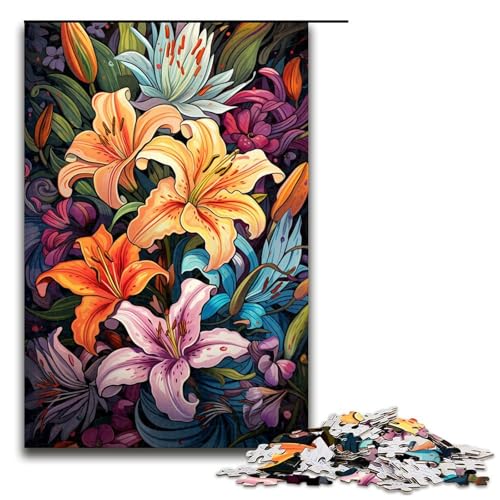 Puzzle mit 1000 Teilen für Erwachsene farbenfrohe psychedelische Lilien-Puzzles Geburtstagsgeschenke für Teenager ab 14 Jahren 1000 Teile (75 x 50 cm) von mowenbingpeng