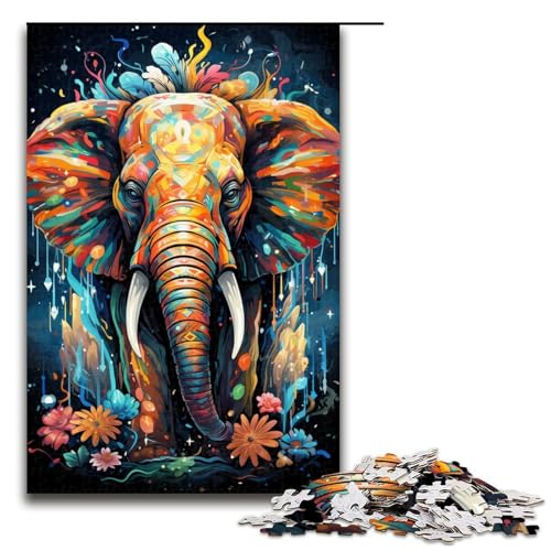Puzzle mit 1000 Teilen für Erwachsene farbenfrohes psychedelisches Gemälde mit Elefanten-Puzzle Geburtstagsgeschenk für Teenager ab 14 Jahren 1000 Teile (75 x 50 cm) von mowenbingpeng