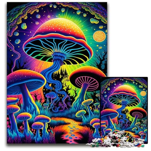 Puzzle mit 1000 Teilen für Erwachsene psychedelische Pilze Holzpuzzle Denkspiel für Teenager 1000 Teile (75 x 50 cm) von mowenbingpeng