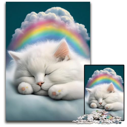 Puzzle mit 1000 Teilen für Erwachsene schlafendes weißes Kätzchen anspruchsvolles Denkspiel entspannendes Spielzeug für Teenager 1000 Teile (38 x 26 cm) von mowenbingpeng