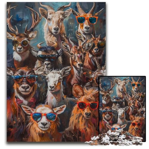 Puzzle mit 1000 Teilen zum Malen von Wilden coolen Tieren für Erwachsene Holzpuzzle interaktives Familienspiel Bastelgeschenk mit farbenfrohen Kunstwerken 1000 Teile (75 x 50 cm) von mowenbingpeng
