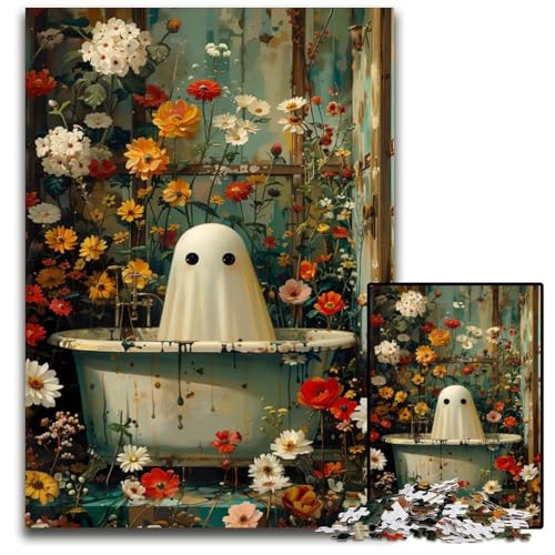 Puzzle mit Blumengeist in der Badewanne 1000 Teile Spaß für zu Hause Aktivitäten Geburtstagsgeschenk Reisegeschenke 1000 Teile (75 x 50 cm) von mowenbingpeng