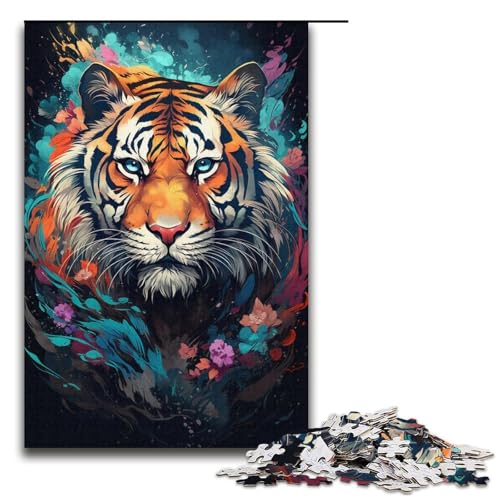Puzzles 1000 Teile für Erwachsene Puzzles für Erwachsene 1000-teiliges Puzzle Lernspiele - Bunter Psychedelischer Geistertiertiger von mowenbingpeng