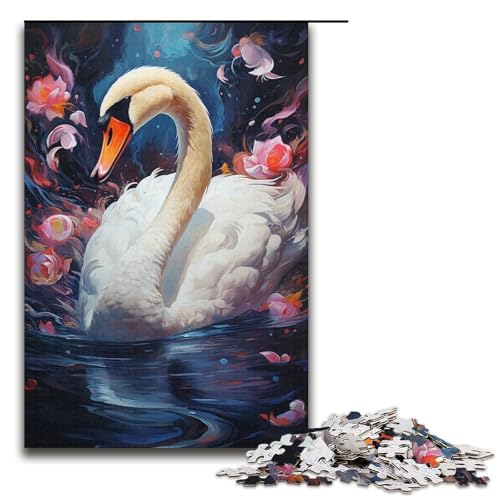 Puzzles 1000 Teile für Erwachsene Puzzles für Erwachsene 1000-teiliges Puzzle Lernspiele - Bunter Psychedelischer Schwan von mowenbingpeng