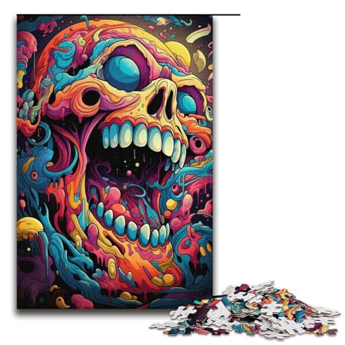 Puzzles 1000 Teile für Erwachsene Puzzles für Erwachsene 1000-teiliges Puzzle Lernspiele - Bunter Psychedelischer Totenkopf von mowenbingpeng