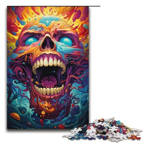 Puzzles 1000 Teile für Erwachsene Puzzles für Erwachsene 1000-teiliges Puzzle Lernspiele - Bunter Psychedelischer Totenkopf von mowenbingpeng