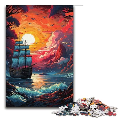 Puzzles 1000 Teile für Erwachsene Puzzles für Erwachsene 1000-teiliges Puzzle Lernspiele - Buntes psychedelisches Piratenschiff von mowenbingpeng