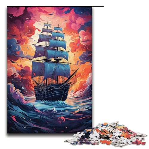 Puzzles 1000 Teile für Erwachsene Puzzles für Erwachsene 1000-teiliges Puzzle Lernspiele - Buntes psychedelisches Piratenschiff von mowenbingpeng