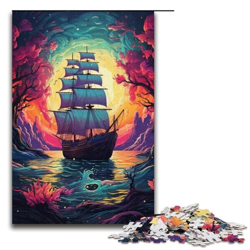 Puzzles 1000 Teile für Erwachsene Puzzles für Erwachsene 1000-teiliges Puzzle Lernspiele - Buntes psychedelisches Piratenschiff von mowenbingpeng