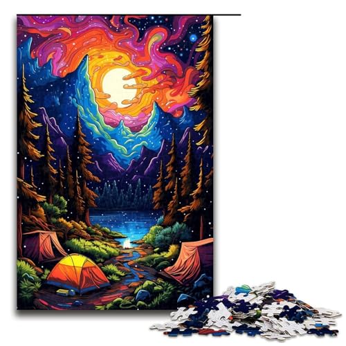 Puzzles 1000 Teile für Erwachsene Puzzles für Erwachsene 1000-teiliges Puzzle Lernspiele - Buntes psychedelisches Wildniscamping von mowenbingpeng