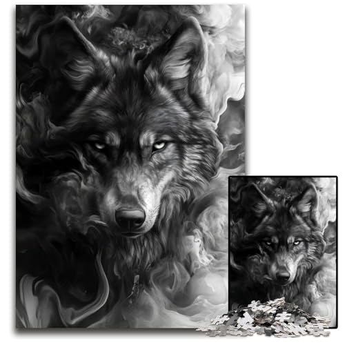 Puzzles für 1000 Teile Wolf in Smoke Puzzles für Erwachsene anspruchsvolles Denkspiel für Teenager Spaß für den Familienspieleabend 1000 Teile (38 x 26 cm) von mowenbingpeng