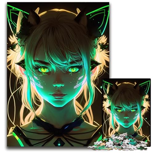 Puzzles für 1000 Teile gelbes NeonAnimeMädchen Puzzles für Erwachsene anspruchsvolles Denkspiel für Teenager Spaß für den Familienspielabend 1000 Teile (75 x 50 cm) von mowenbingpeng