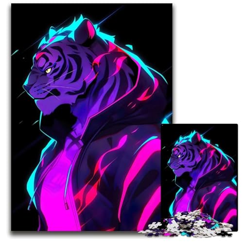 Puzzles für 1000 Teile weißer Tiger NeonPuzzles für Erwachsene anspruchsvolles Denkspiel für Teenager Spaß für den Familienspielabend 1000 Teile (38 x 26 cm) von mowenbingpeng