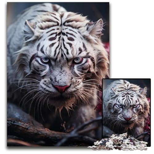 Puzzles für 1000 Teile weißer Tiger RaubtierPuzzles für Erwachsene anspruchsvolles Denkspiel für Teenager Spaß für den Familienspielabend 1000 Teile (75 x 50 cm) von mowenbingpeng