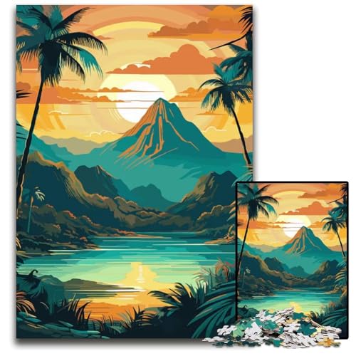 RegenwaldBergSonnenuntergang 1000teiliges Puzzle für Erwachsene Holzpuzzle anspruchsvolle Denksportaufgabe Familienaktivität Heimdekoration 1000 Teile (75 x 50 cm) von mowenbingpeng