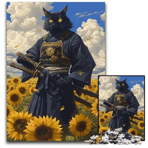 SamuraiKatzenPuzzle 1000 Teile für Erwachsene Holzpuzzle für Teenager ideales Geburtstags 1000 Teile (75 x 50 cm) von mowenbingpeng