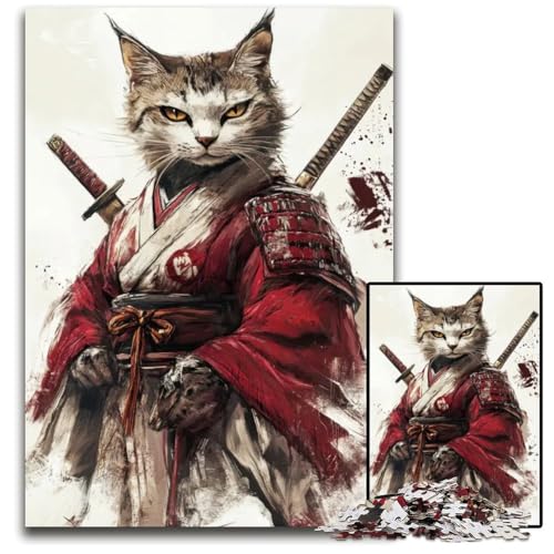 SamuraiKatzenPuzzle für Erwachsene 1000 Teile unmögliche Puzzles für Erwachsene Weihnachten Halloween Ostern Neujahr 1000 Teile (75 x 50 cm) von mowenbingpeng