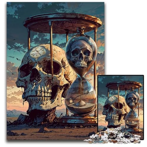 Sanduhr mit Zwei Totenköpfen 1000teiliges Puzzle aus Holz für Erwachsene Spieleabende mit der Familie lustige DIYDekorationsgrafik 1000 Teile (75 x 50 cm) von mowenbingpeng