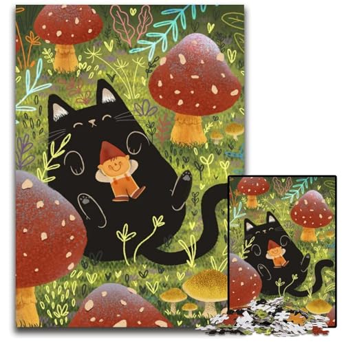 Schwarze Katze und der Elf 1000teiliges Puzzle für Erwachsene Holzpuzzle anspruchsvolle Denksportaufgabe Familienaktivität Heimdekoration 1000 Teile (75 x 50 cm) von mowenbingpeng