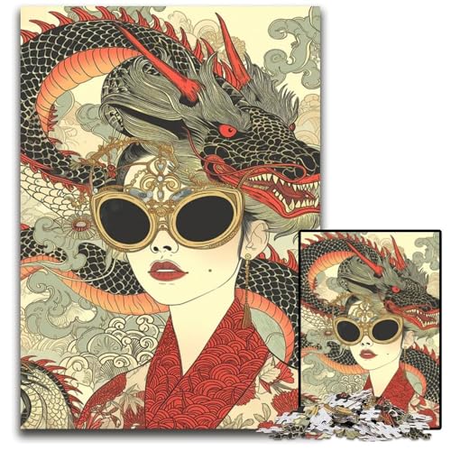 Schwarzer Drache 1000teiliges Puzzle anspruchsvolles Denkspiel entspannendes Spielzeug für Teenager 1000 Teile (75 x 50 cm) von mowenbingpeng