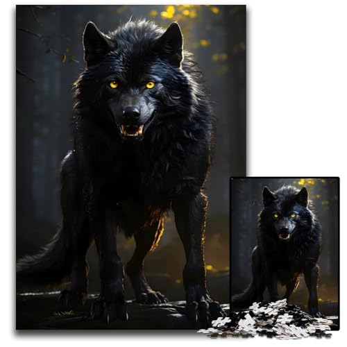 Schwarzer Wolf gelbe Augen Puzzle für Erwachsene 1000 Teile Holzpuzzle für Teenager Familienspaß DIYDenkspiel Geschenk 1000 Teile (75 x 50 cm) von mowenbingpeng