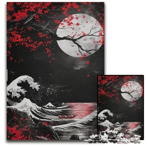 Schwarzrotes Japanisches Puzzle mit 1000 Teilen für Erwachsene Eltern Liebhaber Freunde Alter 14 1000 Teile (75 x 50 cm) von mowenbingpeng