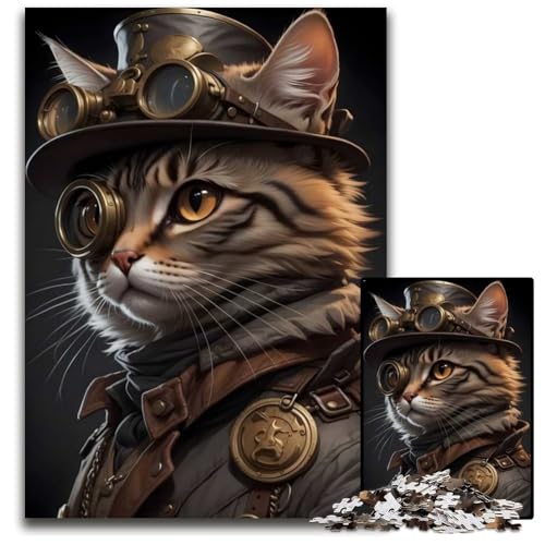 SteampunkKatzenPuzzle für Erwachsene 1000 Teile Holzpuzzle Spaß für den Familienspielabend DIYDekorationskunstwerk 1000 Teile (75 x 50 cm) von mowenbingpeng