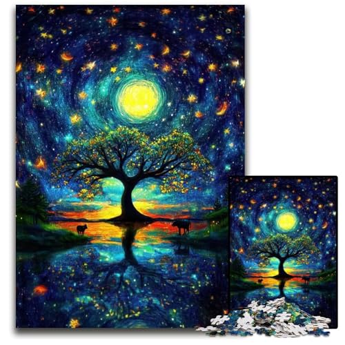 SternennachtBaumPuzzle für Erwachsene 1000 Teile Unmögliches Puzzle für Erwachsene Denksportaufgabe Spiel für Erwachsene interaktive Familienaktivität 1000 Teile (75 x 50 cm) von mowenbingpeng