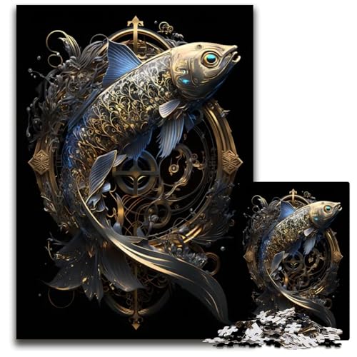 Sternzeichen Fische Puzzle für Erwachsene 1000 Teile Holzpuzzle Denksportaufgabe für Teenager 1000 Teile (38 x 26 cm) von mowenbingpeng