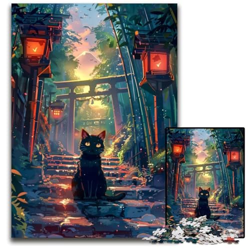Süße Katze am FujiBerg Puzzle 1000 Teile für Erwachsene Papierpuzzle Weihnachten Halloween Ostern Neujahr 1000 Teile (38 x 26 cm) von mowenbingpeng