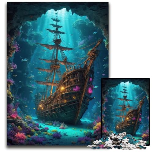 Versunkenes Piratenschiff 1000teiliges Puzzle Holzpuzzle anspruchsvolles DIYDekorationsspiel interaktives Familienspielzeug 1000 Teile (75 x 50 cm) von mowenbingpeng
