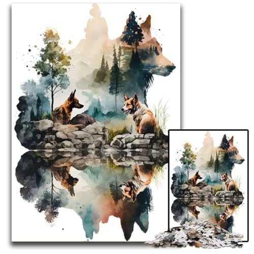 WILD Dogs 1000teiliges Puzzle aus Holz Puzzle für Erwachsene Geburtstagsgeschenkidee anspruchsvolles Denkspiel 1000 Teile (75 x 50 cm) von mowenbingpeng